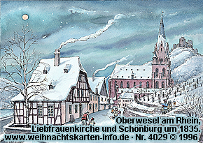 Oberwesel am Rhein, Liebfrauenkirche und Sch�nburg um 1835